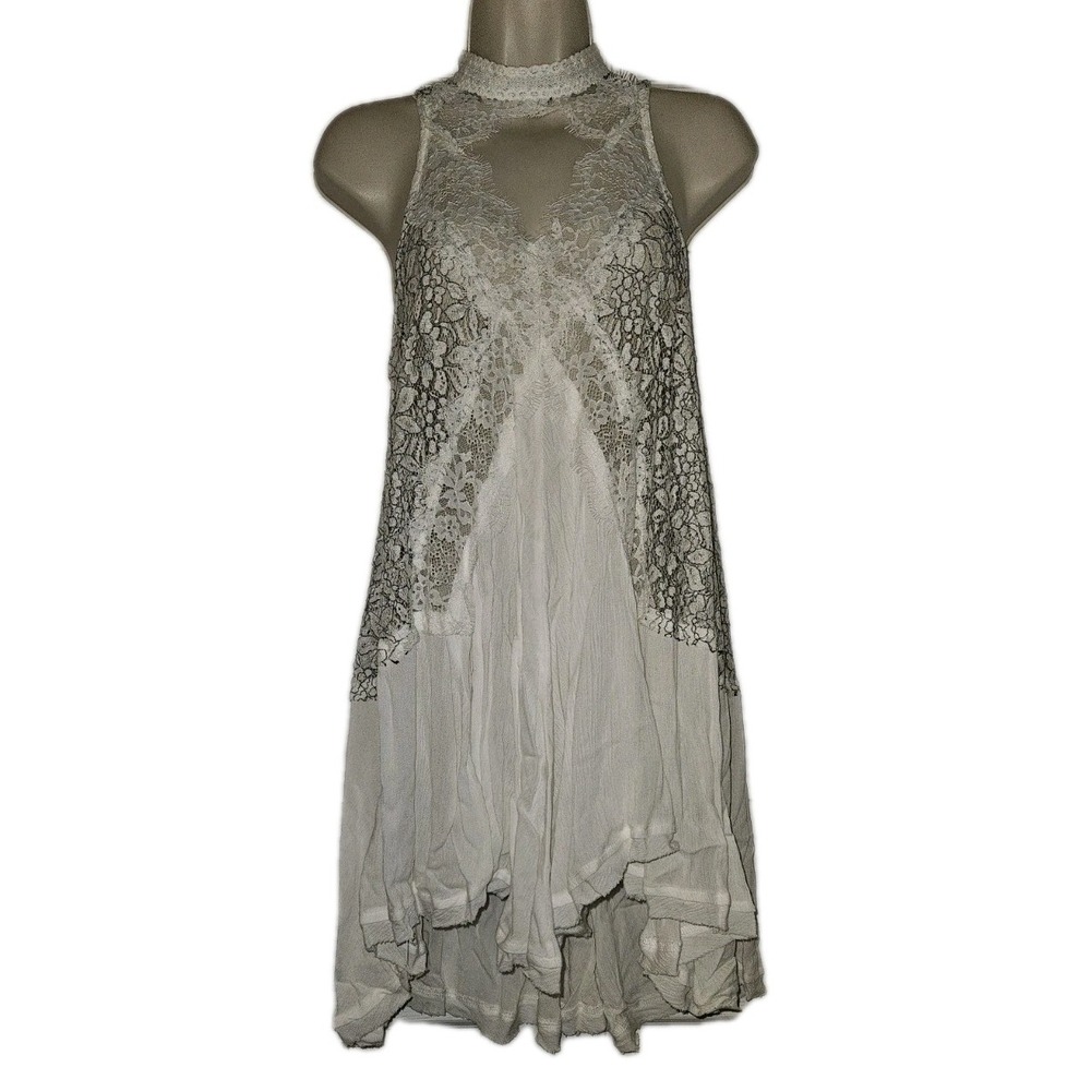 Free People Tell Tale‎ Heart High Neck Keyhole Floral Lace Tunic Tank XS Whimsy